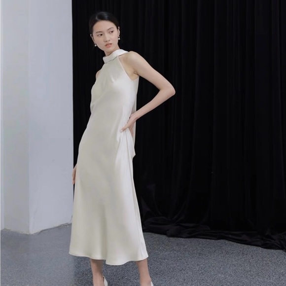 Elegant Black Halter Off-Shoulder Formal Long Evening Dress French-style - Picture 13 of 13